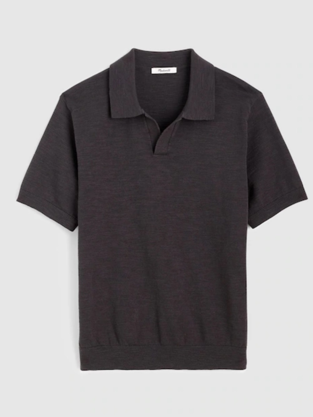 Madewell Johnny-Collar Sweater Polo in Slub Knit Cotton - Coal